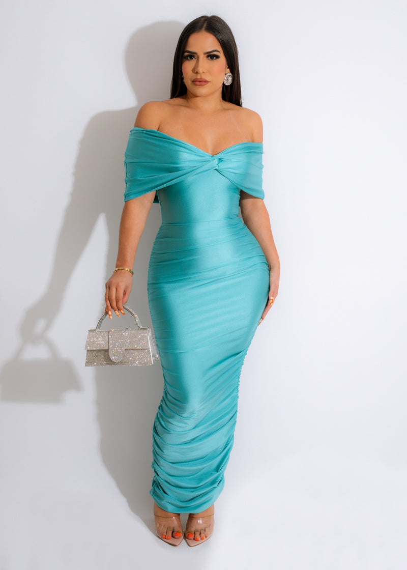 Keep Wishing Being Free Ruched Maxi Dress Blue