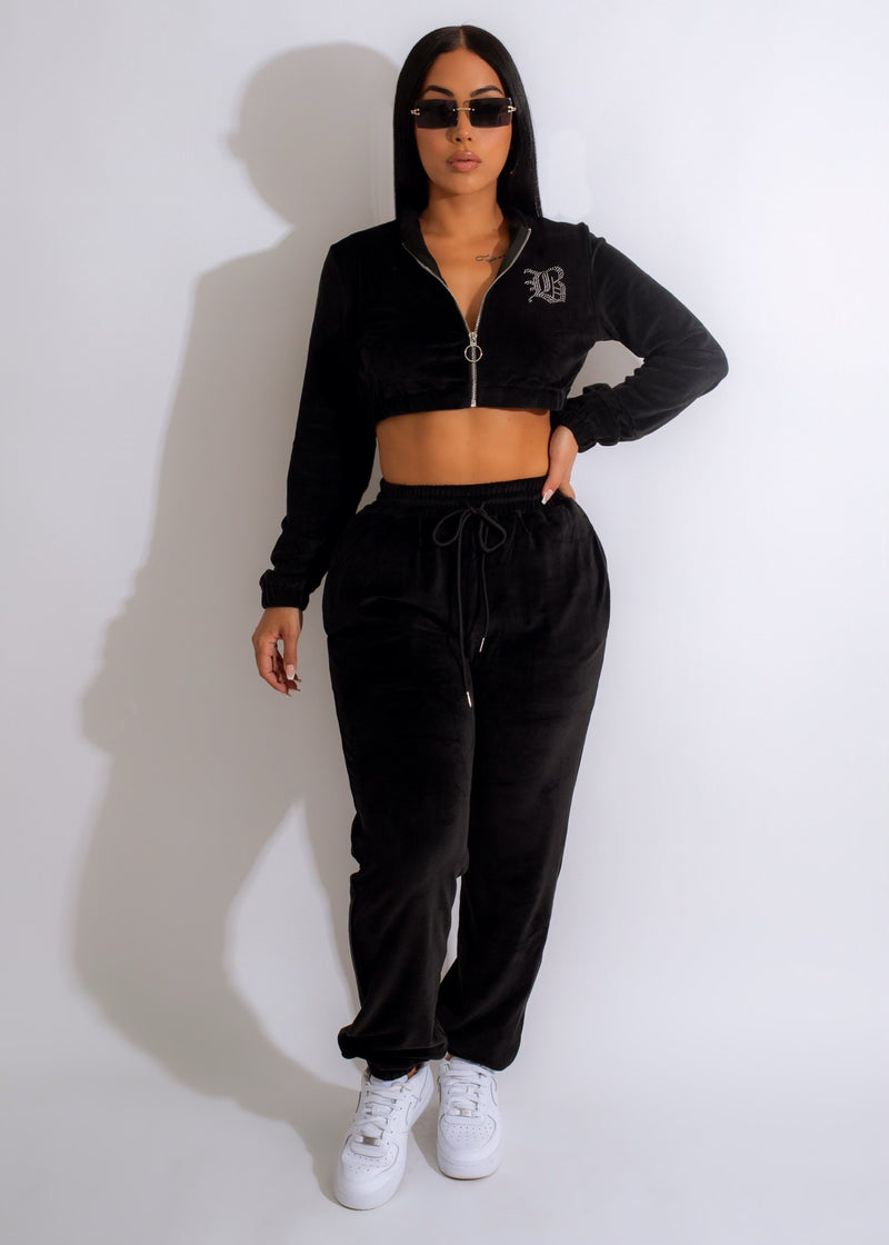 Often Velvet Tracksuit Set Black
