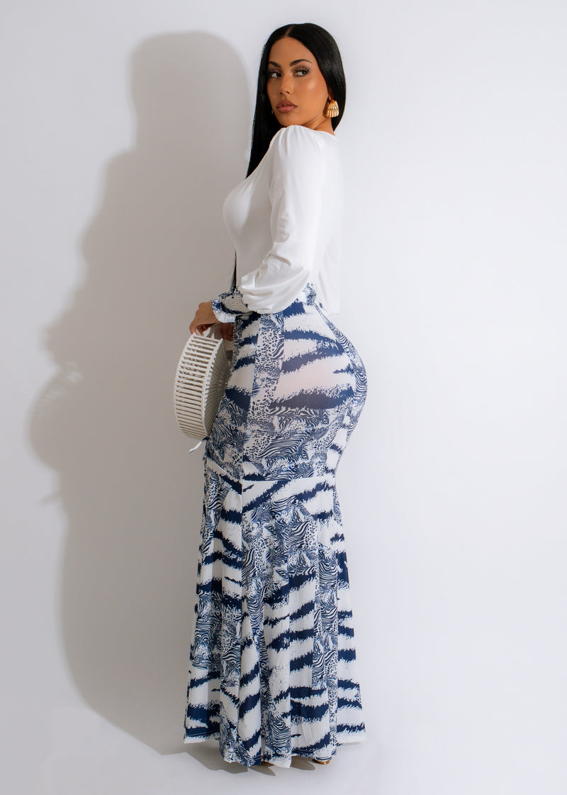 Observatori Del Paisatge Maxi Dress Blue - Back view with crisscross detailing and flowing skirt