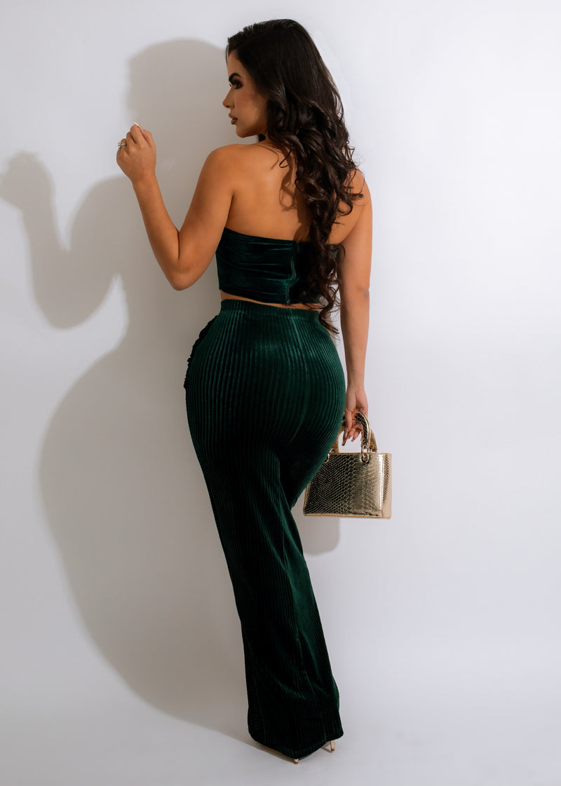 Just Enough Velvet Skirt Set Green