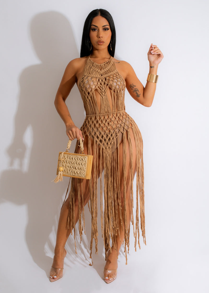 Tropical Nights Macrame Cover Up Nude