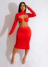 Icon 90's Satin Rhinestones Skirt Set Red