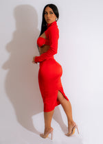 Icon 90's Satin Rhinestones Skirt Set Red, a glamorous two-piece outfit perfect for a night out