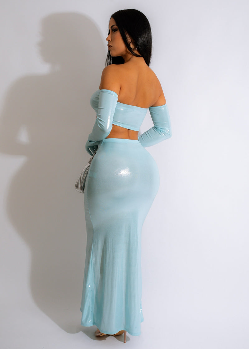 Everywhere Metallic Skirt Set Blue