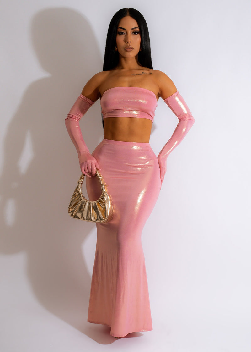 Everywhere Metallic Skirt Set Pink