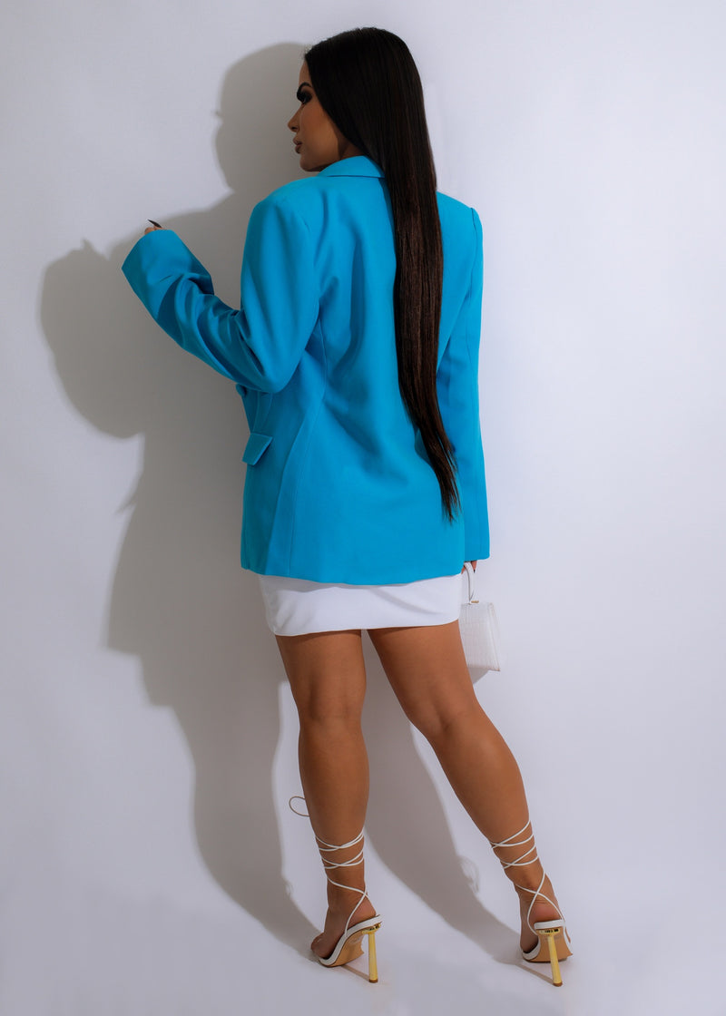 Always On Time Oversized Blazer Blue: a sophisticated and chic oversized blazer in a stunning shade of blue, perfect for professional and casual outfits