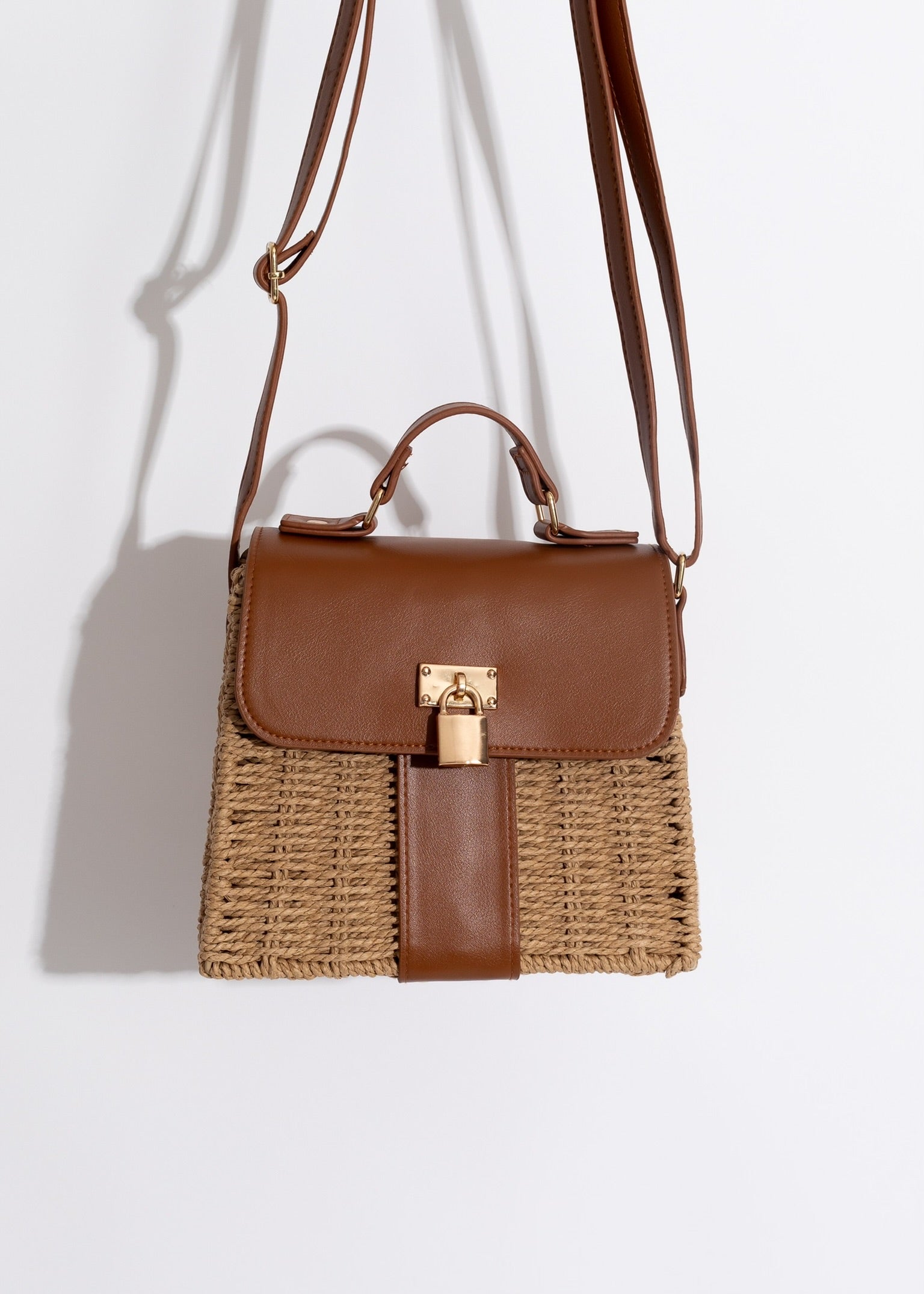 Picnic Day Crossbody Bag Brown with adjustable shoulder strap and multiple pockets for storage