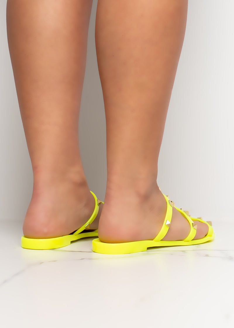 Caught In The Middle Neon Yellow Sandals
