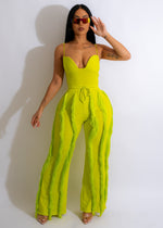 Feel Me Fringe Pant Set Lime Green
