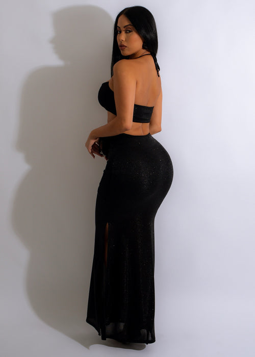 Just Your Type Glitter Skirt Set Black