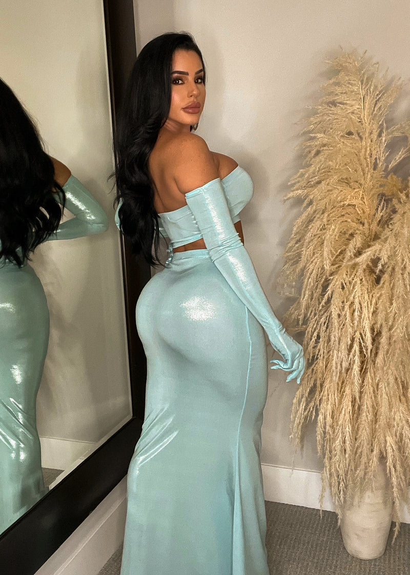 Everywhere Metallic Skirt Set Blue