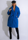Urban Faux Fur Coat Blue with oversized collar and front pockets