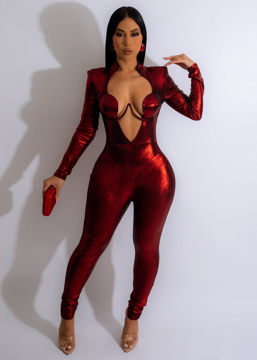 The Greatest Metallic Jumpsuit Red