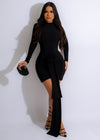 Let It Be Rosette Ruched Skirt Set Black
