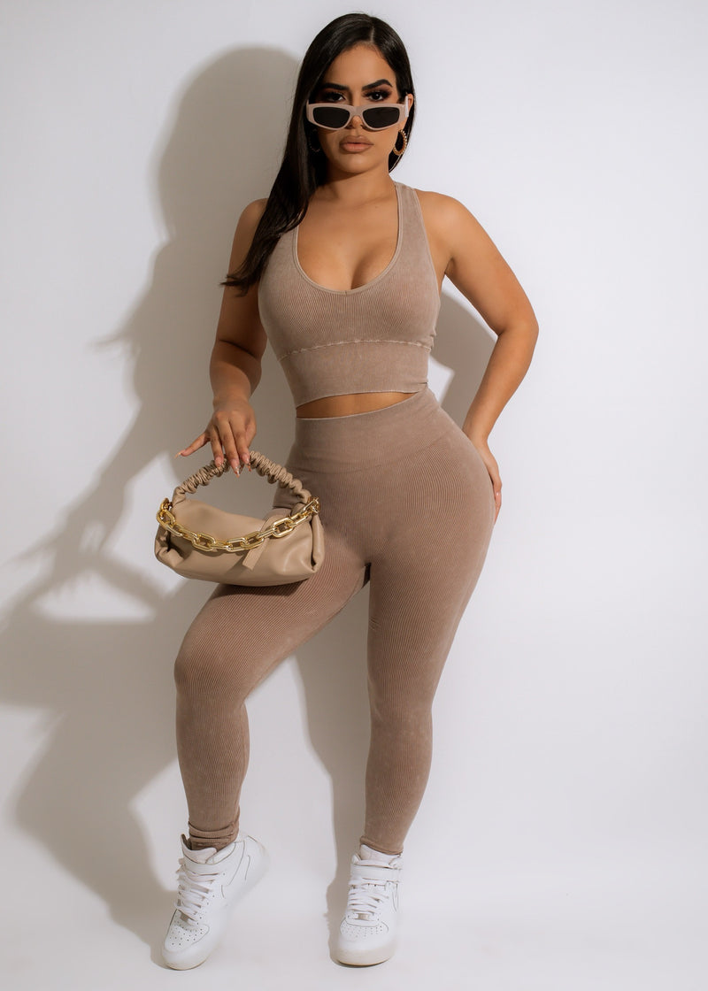 I Know You Want Pant Set Brown